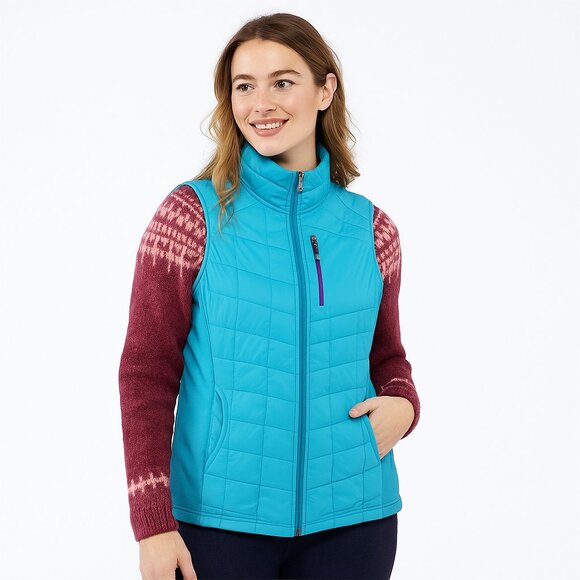 Smartwool Turquoise Quilted Wool-Blend Vest Women’s Zip Pockets Insulated Layer - Picture 1 of 16
